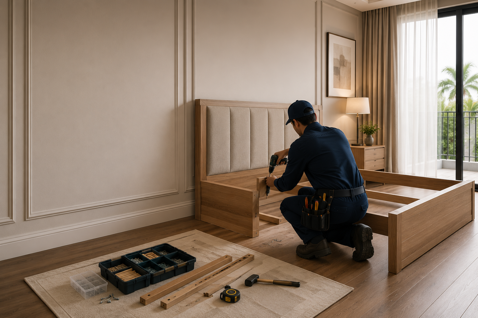 Carpenter assembling furniture