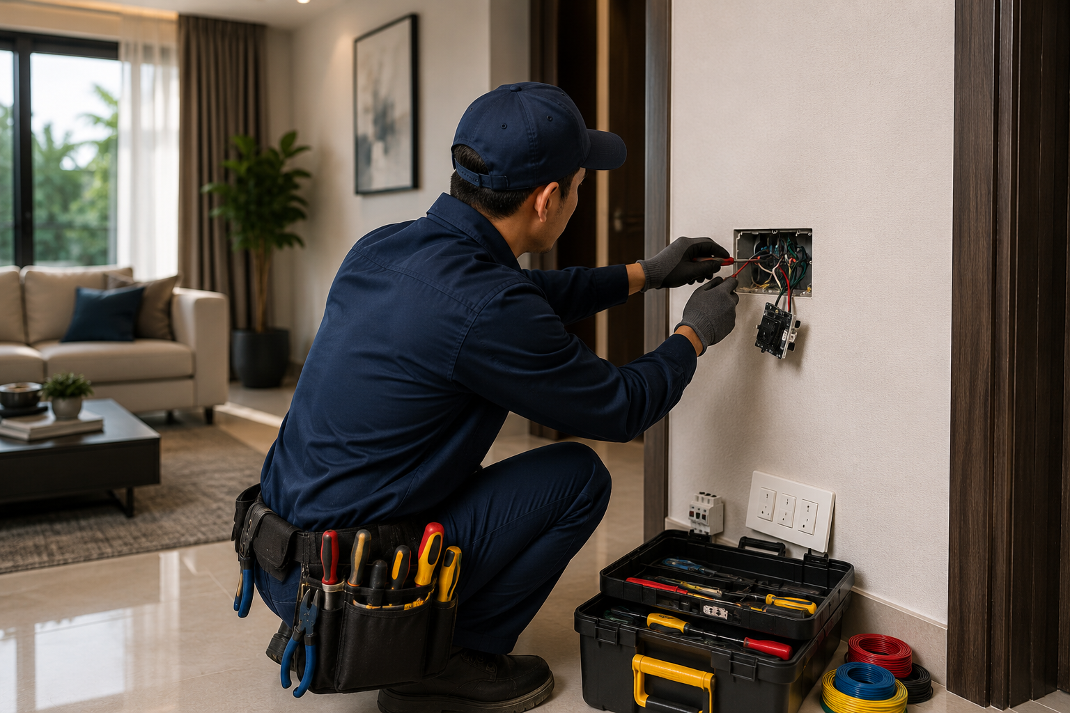 Electrician rewiring a home