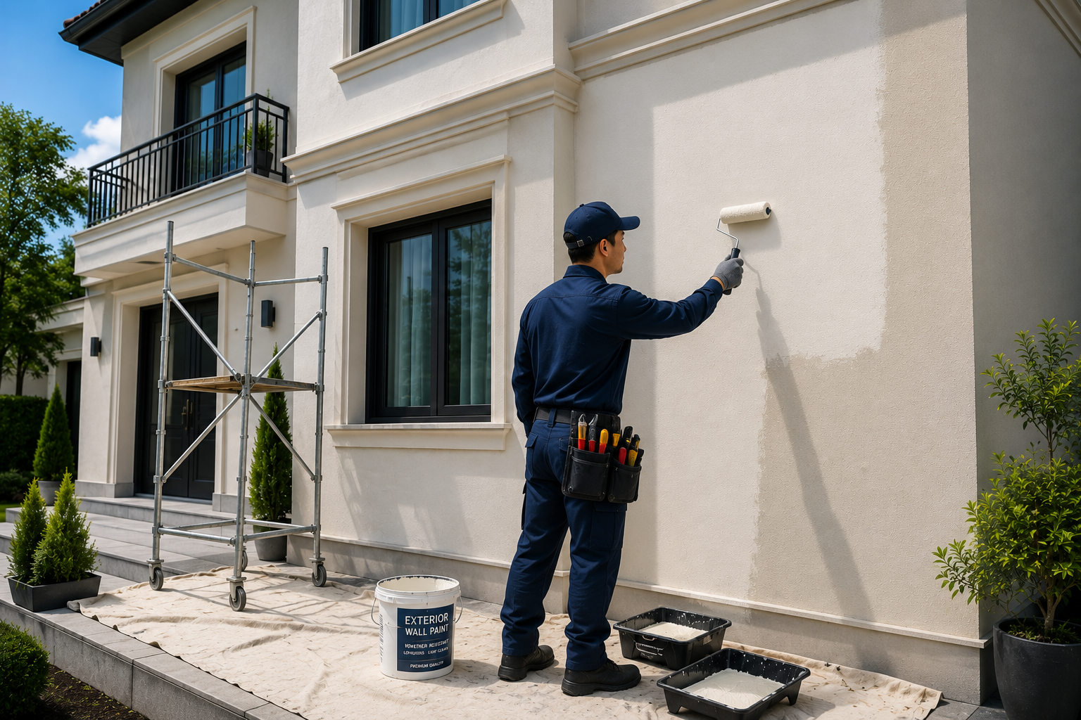 Villa exterior painting in progress