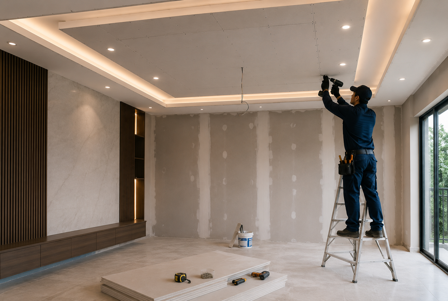 False ceiling gypsum installation