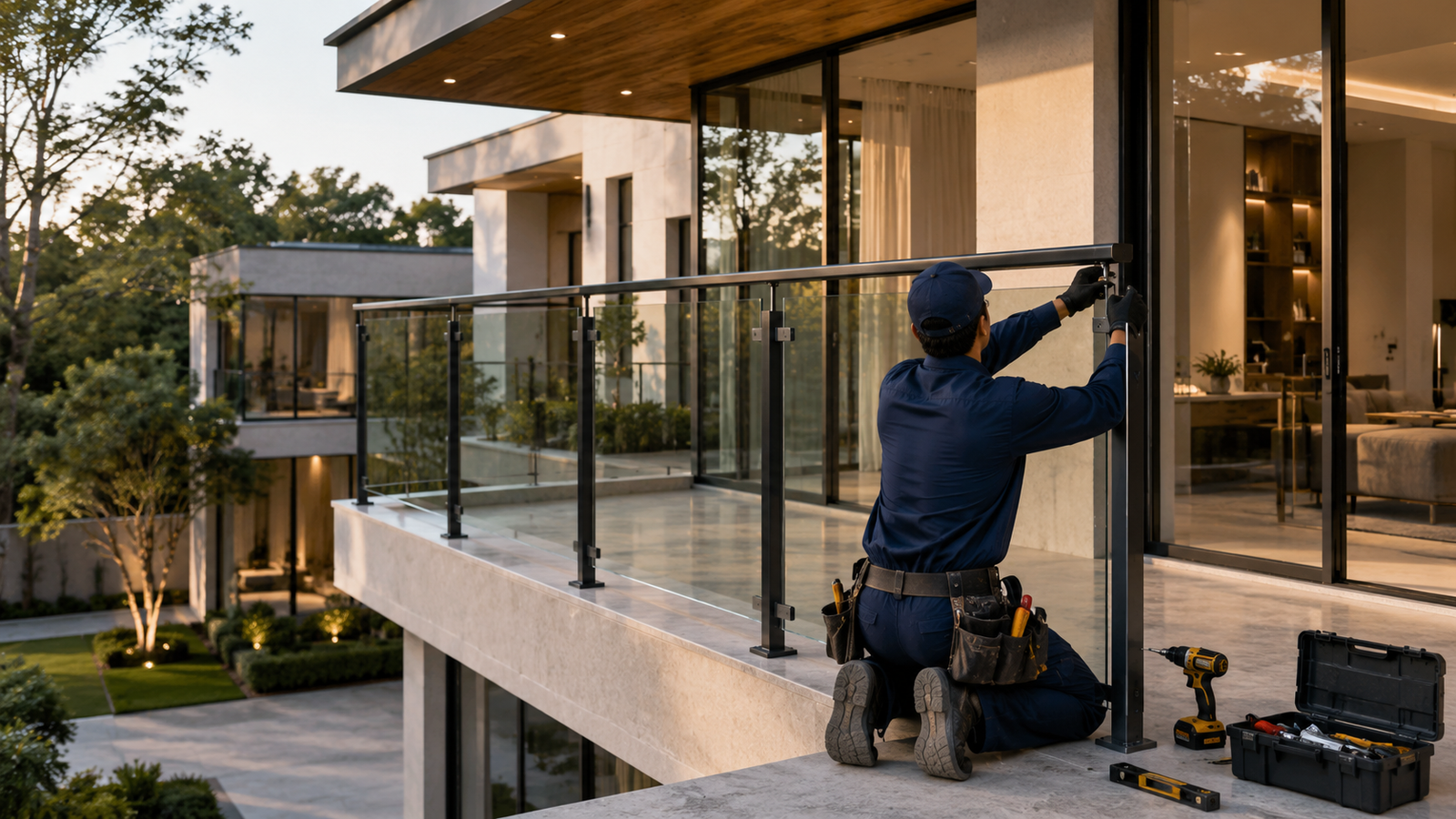 Glass and aluminium railings installation