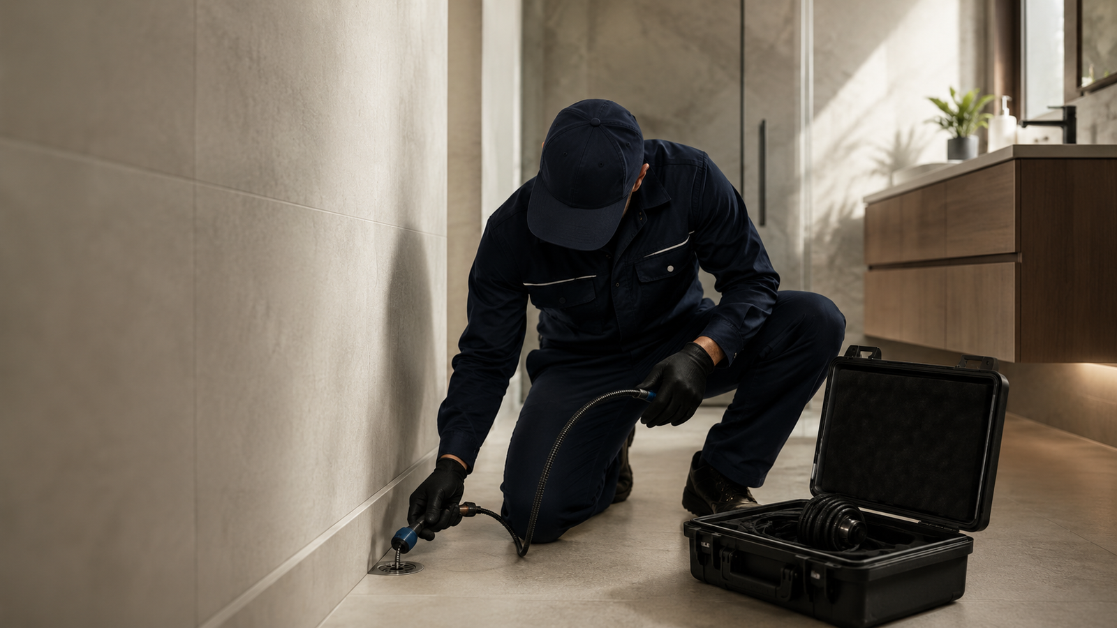 Plumber clearing a blocked drain