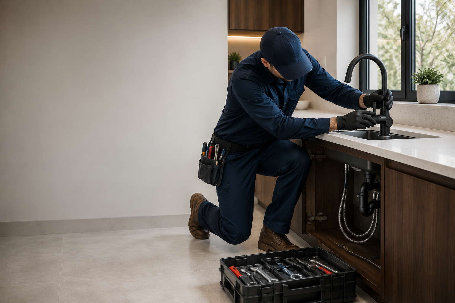 Plumber installing a new sink fixture