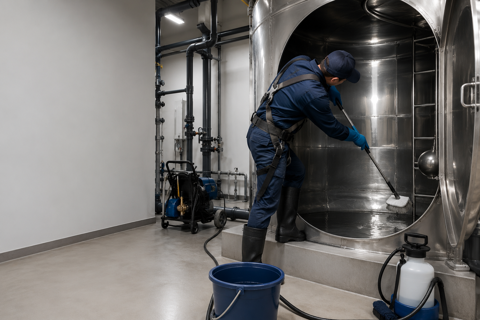 Water tank cleaning and disinfection
